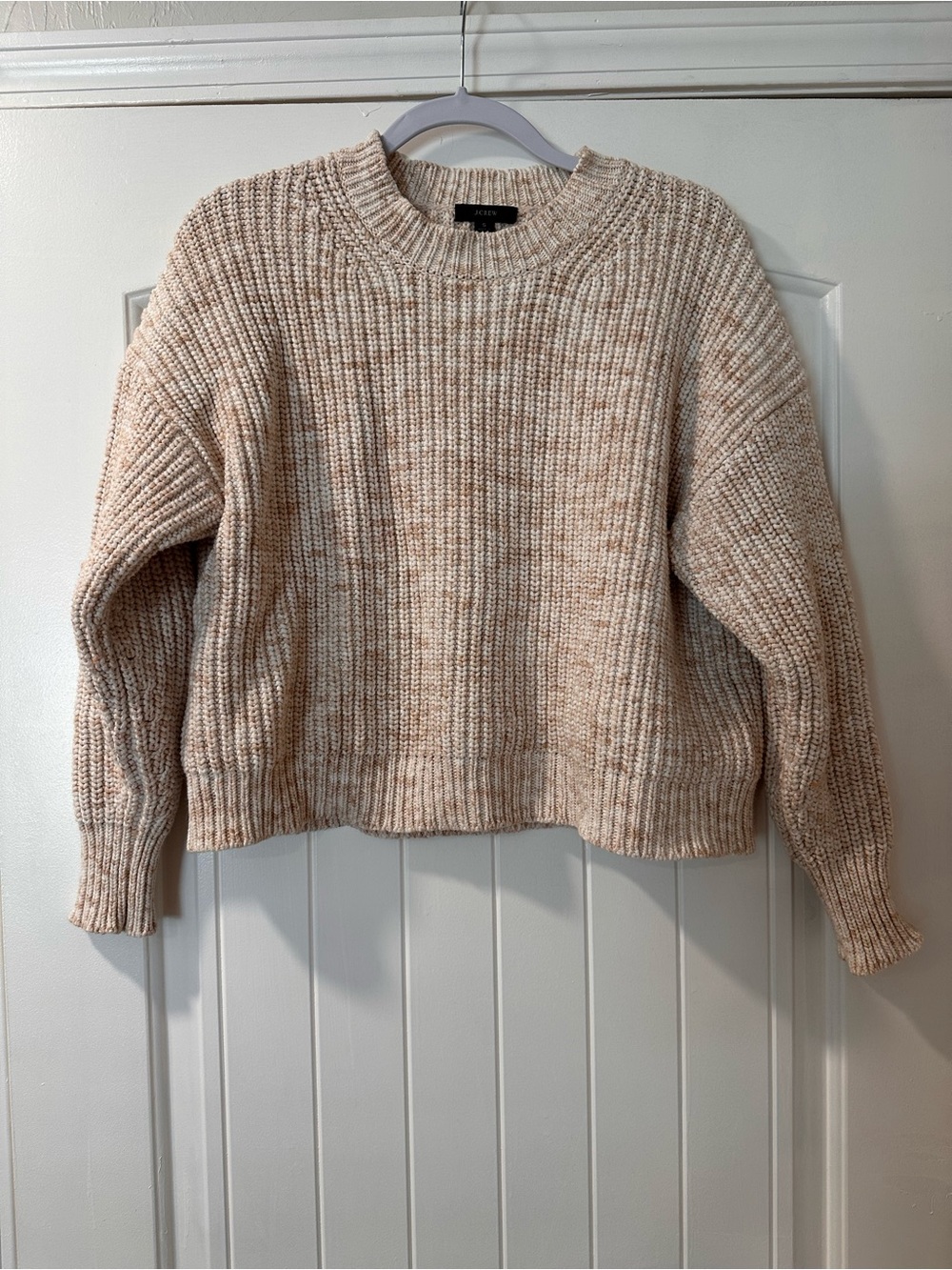 J. Crew Marled Cream Ribbed Crewneck Sweater
